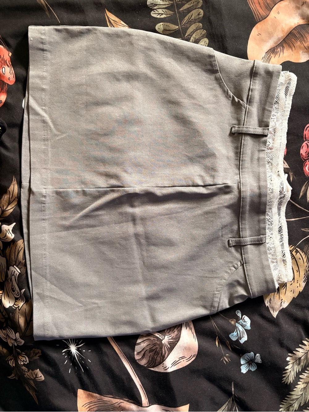 wild fable Grey Mini Skirt with Cream Lace Trim